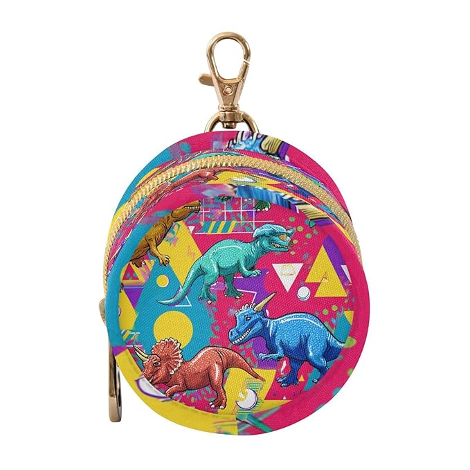 Pacifier Holder with Clip Pacifier Case for Diaper Bag Round Baby Pacifier Pouch Box Bag Portable Bright Colorful Geometric Dinosaurs