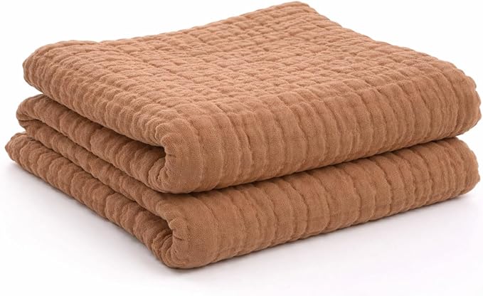 Baby Muslin Swaddle Blanket | Receiving Blanket| Baby Bath Towel | Size 41X41 inches| Muslin Cotton Gauze 6 Layer (Brown)