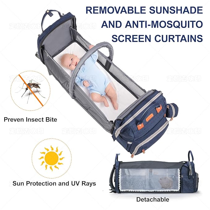 Diaper Bag Backpack with Changing Station and Toy Arch, 900D Waterproof Baby Travel Backpack for Mom and Dad, Large Capacity Maternity Bag with Insulated Pockets & USB Port, Blue