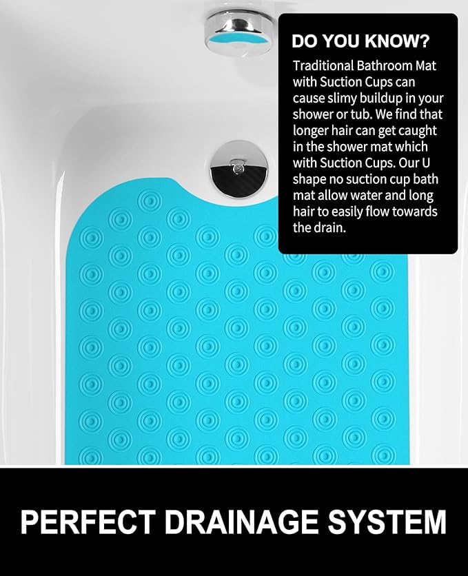 OTHWAY No Suction Cup Bath Mat: 39x16 inch Extra Long Bathmat?‚Perfect for Refinished or Ordinary Bath Tubs?‚Made of Nature Rubber?‚a Blessing for The Elderly and Children (Blue)