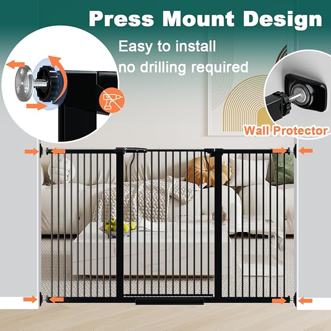 Fairy Baby 40.5" Extra Tall Baby Gate No Drill, 29.6"-40.5" Extra Wide Wide Dog Pet Gate Indoor, Metal Pressure Mounted Safety Child Kid Gate, Auto Close Pet Cat Proof Gate for Stairs Doorway, Black