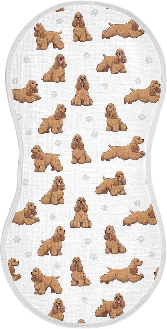 1 Pack Muslin Burp Cloths American Cocker Dogs White Cotton Baby Burp Cloths Ultra Absorbent Soft Thick Burping Cloth for Newborn Must Haves 22x11 Inch
