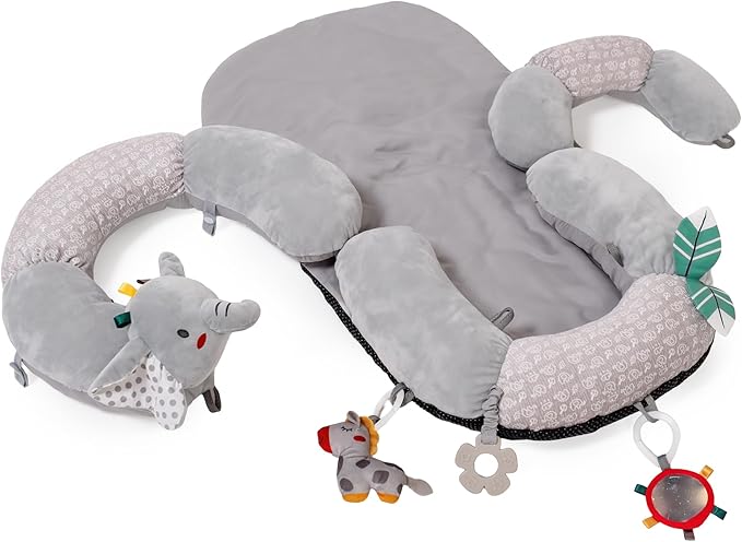 2-in-1 Tummy Time Mat & Baby Lounger Pillow - Seat Support for Baby Play Mat for Babies 0-6 Months, Infant Lounger Activity Center with Newborn Toys, Floor Pillows Sit Me Up (Elephant)