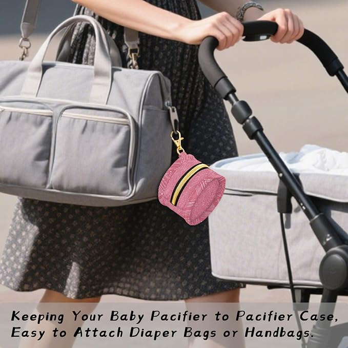 Pacifier Holder with Clip Pacifier Case for Diaper Bag Round Baby Pacifier Pouch Box Bag Portable Bright Pink Diamond Grid