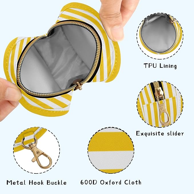 Pacifier Holder with Clip Pacifier Case for Diaper Bag Round Baby Pacifier Pouch Box Bag Portable Bright Yellow and White Stripes