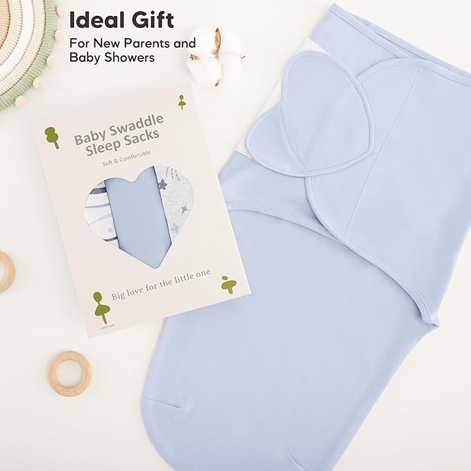 Susurration Swaddle Sleep Sacks 3 Pack 100% Muslin Cotton Swaddle Blanket Small Baby Wrap for 3-6 Months Newborn Girls,Boys,Infants Essentials,Adjustable Wearable Sleeping Sack (Blue, 3-6 Months)