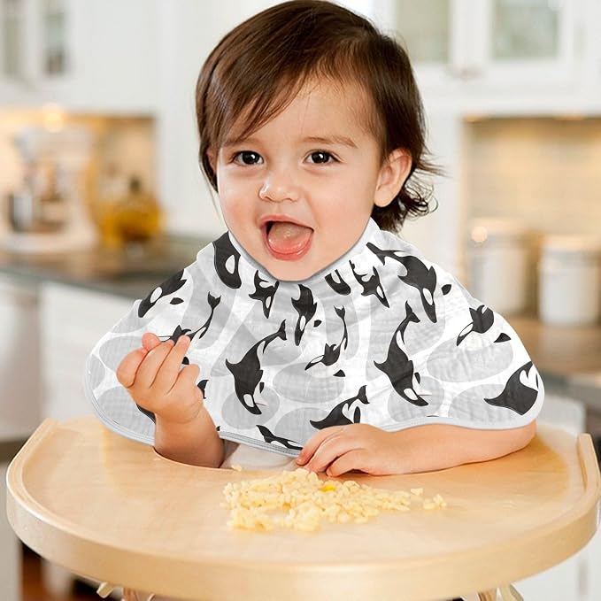 Muslin Burp Cloths for Baby Boys and Girls - 4-Pack Ultra Absorbent Killer Whale Orca Muslin Washcloths, Newborn Towel, Milk Spit Up Rags, Burp Cloth Bib for Unisex, 22 x 11 Inch