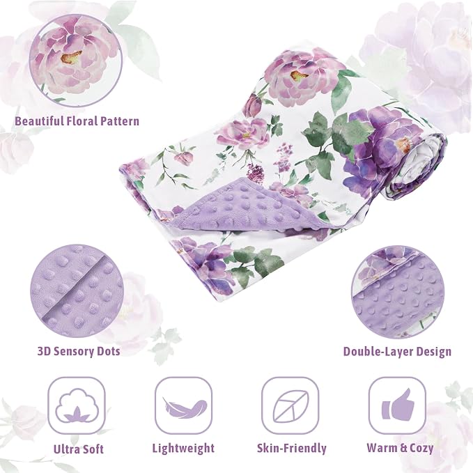 Baby Girl Blanket, Sotf Crib Swaddle Blanket, Dotted Backing, Reversible Bedding Soft Blanket for Newborn, Toddler Girls Boys Gift, 30 x 40 Inch, Purple Floral