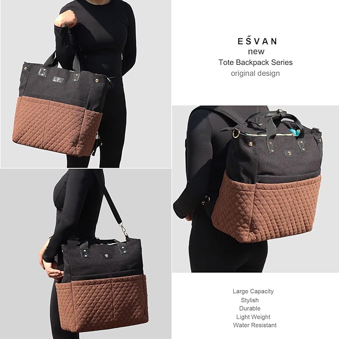 ESVAN Diaper Tote Bag Totepack Backpack Crossbody Bag 3 in 1 for Women Laptop Backpack Multifunctional with Insulated Pockets