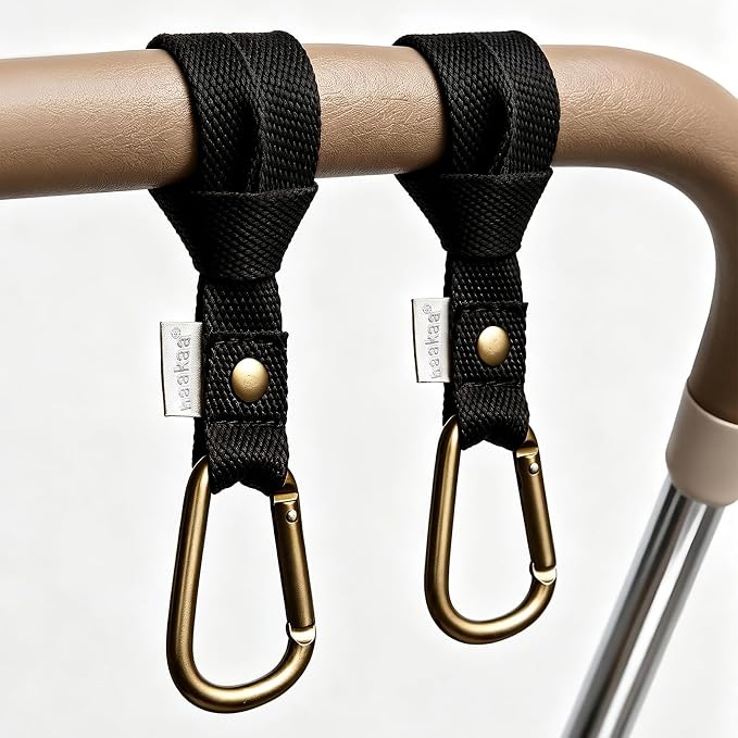haakaa Baby Stroller Hooks for Bags丨Universal Stroller Clips and Hooks, Non-Slip with One-Hand Opening, Multipurpose Stroller Straps for Diaper Bags, Backpacks, Bikes & Shopping Carts - Black, 2 Pack