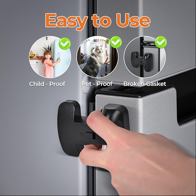 YCT Child Proof Refrigerator Freezer Door Lock Apply to Max 1"(25mm) Sealing Strip for Toddlers and Kids, no Tools Need or Drill (Grey 2PCS)