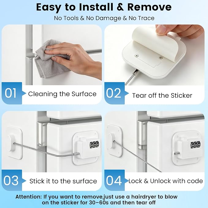 1PC Fridge Lock with Code, Refrigerator Locks, Cabinet Locks Baby Proofing, Combination Lock for Refrigerator, Freezer, Closets, Cabinets, Drawers, Doors and Windows, NO Drilling