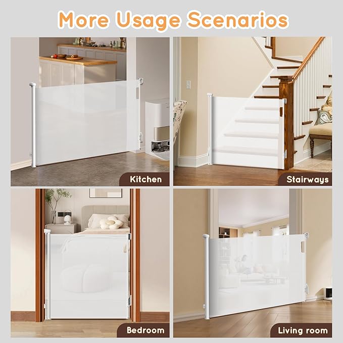 Retractable Baby Gate, 38" Extra Tall Mesh Dog Gate with Auto-Tension Design, 71" Wide One-Hand Operation Doorway Gates for Pets & Babies, No Bottom Rail Gate for Hallways, White