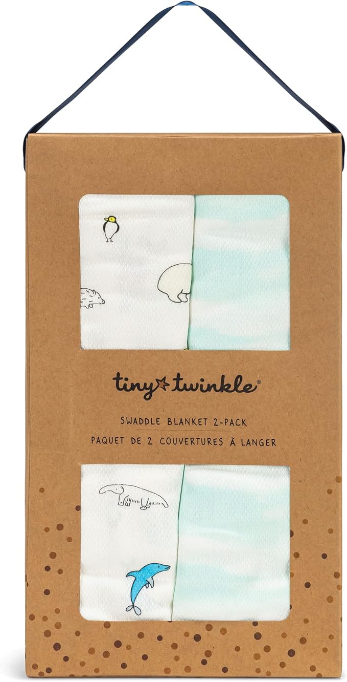 Tiny Twinkle Kaffle Swaddle Blanket 2-Pack - Soft and Silky Baby Blanket to Wrap and Swaddle Newborns, Sized 47 x 47(Ocean Stripe)