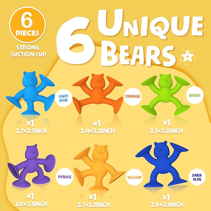 Suction Cup Toys for Toddlers 1??, Guibola 6PCS Silicone Bath Toys, No-Hole Mold-Free Suction Cup Toys for Baby Kids, Sensory Window & Building Toys for Boys Girls, Large Size