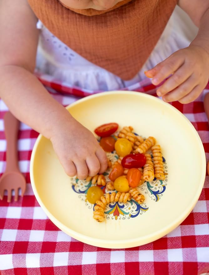 PREMIUM Unbreakable Silicone Baby Plate | Elegant China-Look Design for Baby Tableware | Suction Toddler Feeding Plate | Divider-free BPA-free | Essential Baby Items (Deruta)