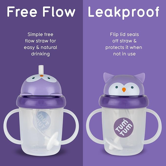 TUM TUM Tippy Up Free Flow Sippy Cup (No Valve), Sippy Cup for Toddlers, BPA Free (Olivia Owl 200ml)