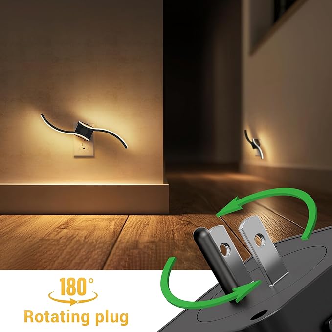 L LOHAS LED Night Light, 2 Pack Night Lights Plug into Wall, Modern Wall Sconces with Dusk to Dawn Sensor, Dimmable Wave Plug in Night Light, 3000K Soft White for Bedroom Living Room