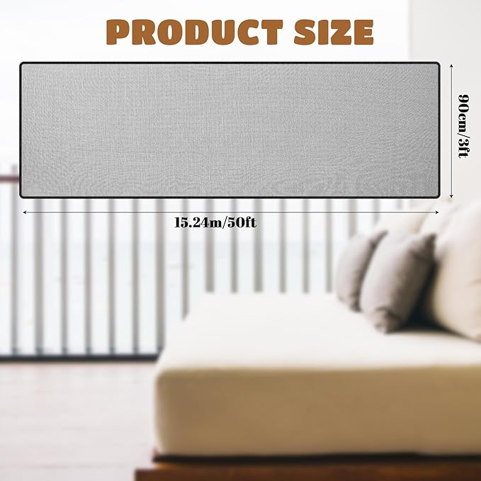 Hosuly Banister Guard 50 x 3 ft Balcony Netting for Kids Pets Stairway Safety Net Baby Fence Door Balcony Netting Safety Mesh Stair Net with No Drilling for Apartment Railing(Black)