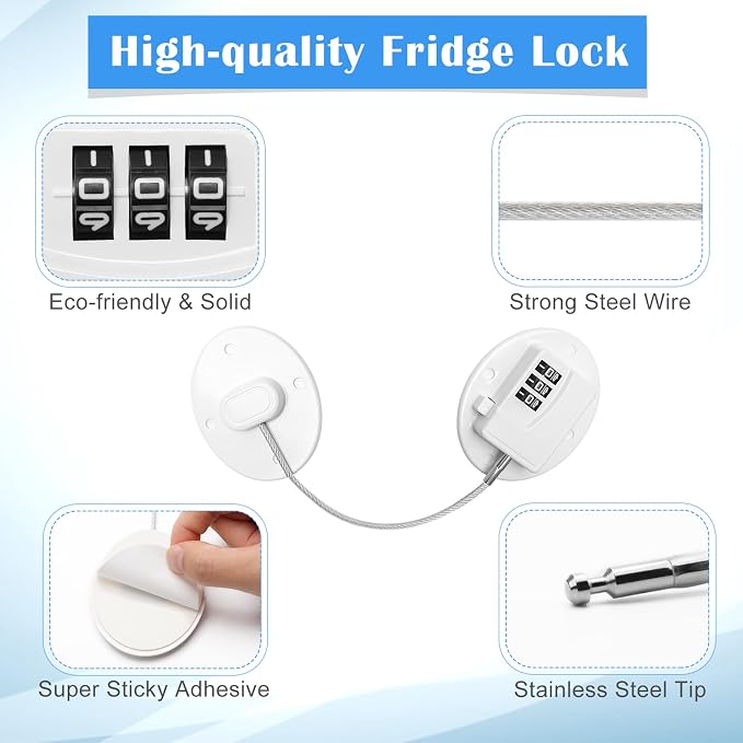 4PCS Refrigerator Locks Combination, Drill-Free Refrigerator Door Lock Fridge Lock with Password, Mini Digital Freezer Door Lock, White