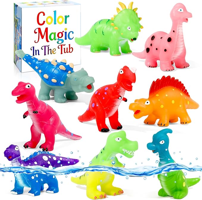 Color Changing Dinosaur Bath Toys: Fun Mold Free Bath Toys for Kids Ages 2-8 Who Hate Baths - Stops Bath Time Fights in 3 Seconds