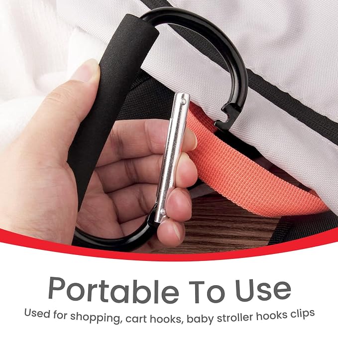 Stroller Hooks for Hanging Diaper Bags - Mommy Stroller Clip and Stroller Accessories Organizer Hook - 2 Pcs Large Carabiner Clips for Mom Purse Shopping Grocery Bag and Accessory
