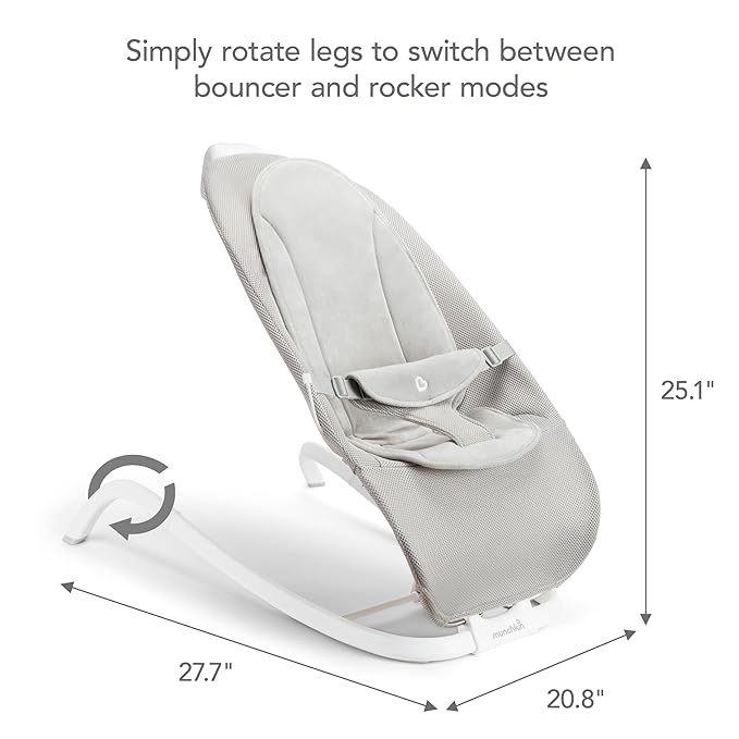 Munchkin® Electric Baby Bouncer & Rocker with Digital Touch Display, Soothing Sounds & 3 Recline Positions - Automatic Bouncing & Rocking, Grey