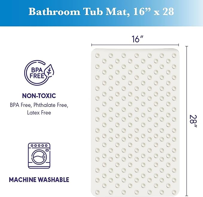 Epica Non Slip Bathtub Mat | Real Rubber Bath Mat for Tub, Shower, Baby Safety, Kids, Pet Dog, Soft No-Slip Nonskid, 16??x 28
