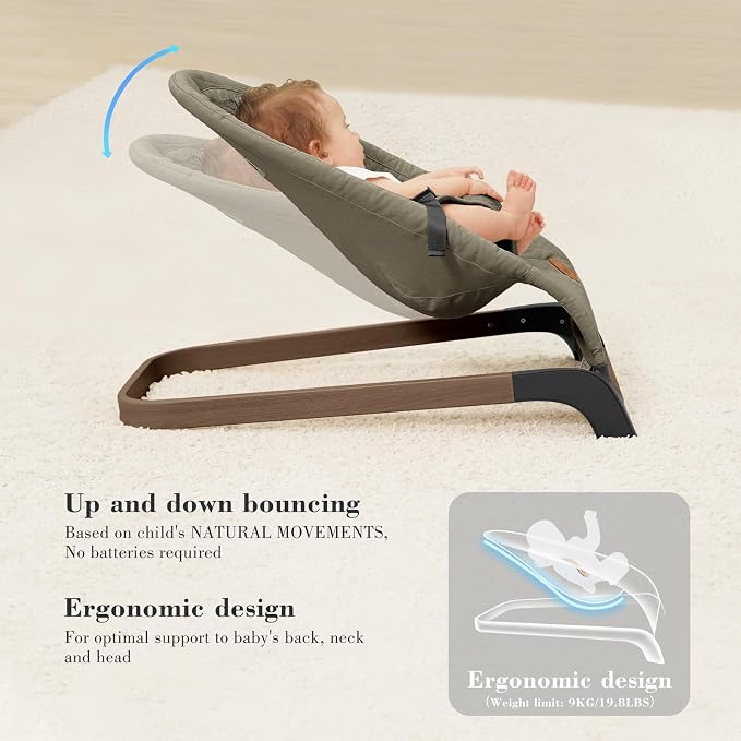 ANGELBLISS Baby Bouncer, Portable Bouncer Seat for Babies, Infants Bouncy Seat with Cotton Fabric, Natural Vibrations (Green)