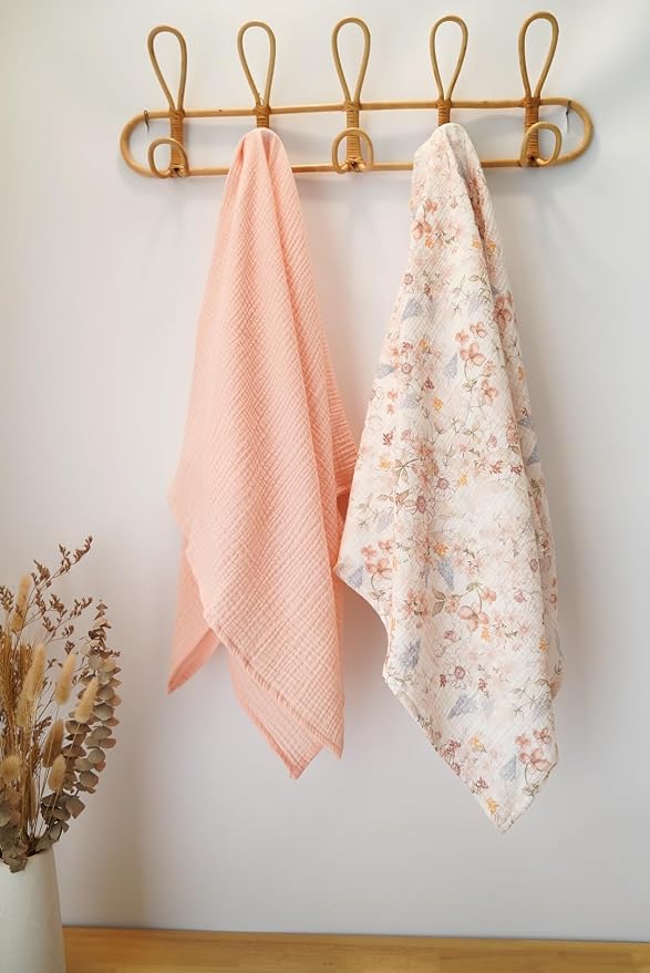 2 Pack Baby Muslin Baby Swaddle Blanket Watercolor Flower Print, Cotton 47x47inch Neutral Receiving Blanket Receiving Swaddlinget for Boys & Girls (Watercolor Flower)