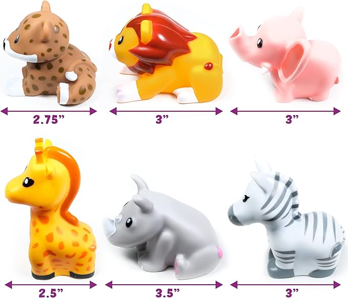 Tub Works® Savanna??Mold Free Bath Toys, 6 Pack | Sealed, No Hole Bath Toys Design Keeps Moisture Out | Soft, Squeezable & Float on Water | Easy-Grip Baby & Toddler Bathtub Toys | Great Baby Pool Toys