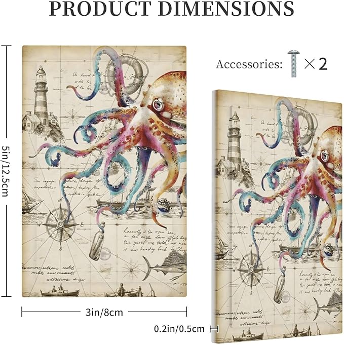 Cool Colorful Nautical Octopus Ocean Kraken Vintage Light Switch Cover Plate 1 Gang No Device Blank Electrical Wall Plates Faceplate Decorative Switch Plate Covers for Bathroom Farmhouse Decor