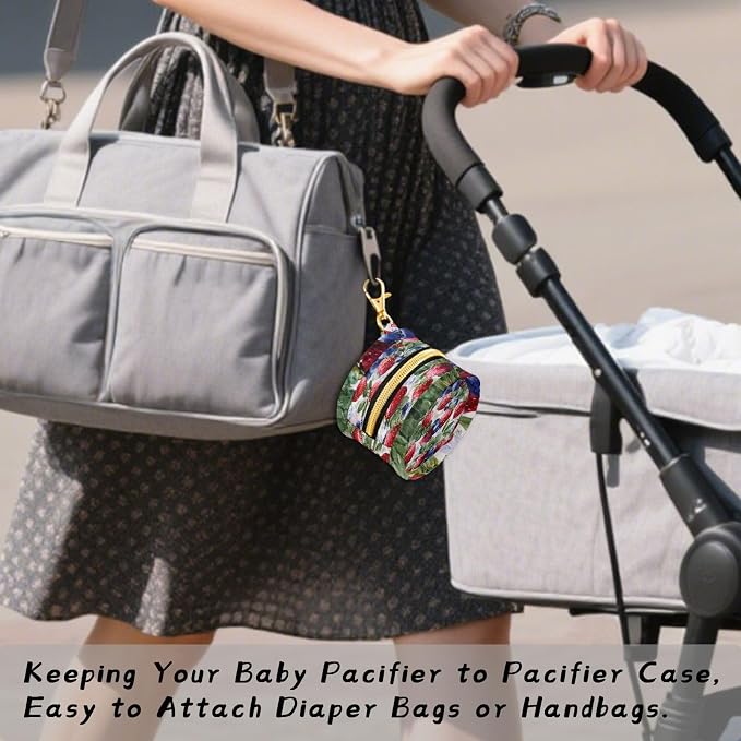 Pacifier Holder with Clip Pacifier Case for Diaper Bag Round Baby Pacifier Pouch Box Bag Portable Strawberry Blueberry