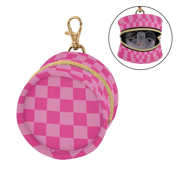 Checkerboard Pink Plaid Print Pacifier Holder Case with Clip Paci Holder Pacifier Storage Case Container Portable for Diaper Bag Newborn Girl Boy Essentials