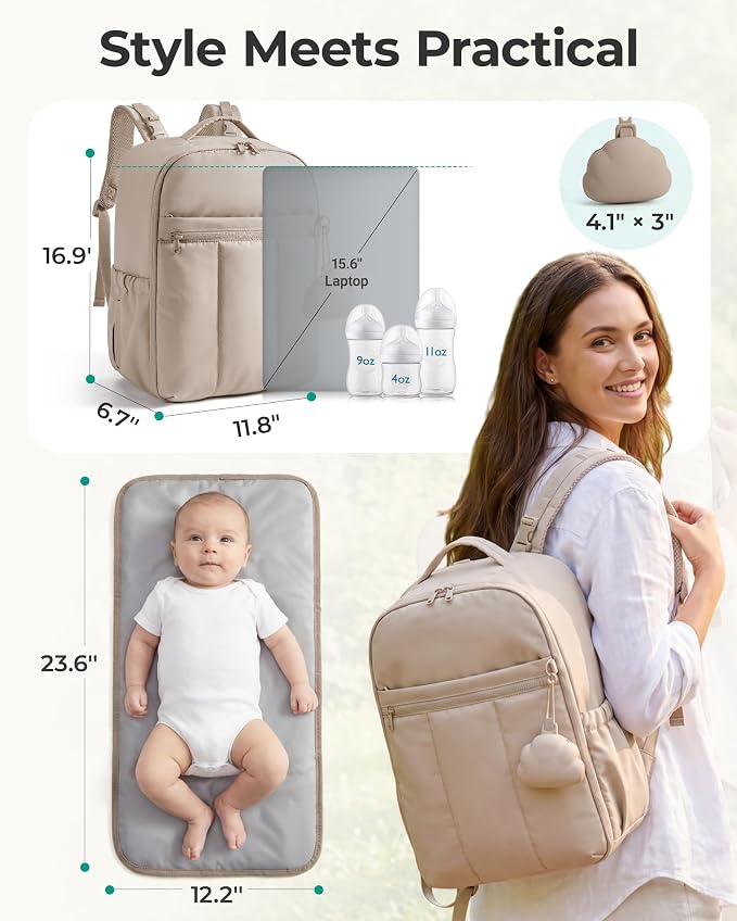 BAGSMART Baby Diaper Bag Backpack, Lightweight Puffy Diaper Bag with Insulated Pockets& Pacifier Case, Travel Stroller Straps with Waterproof Changing Pad, Black