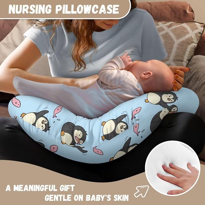 Blue Penguin Breast Feeding Nursing Pillow Cover with Hidden Zipper, Breastfeeding Nursing Pillow Slipcovers Super Soft for Breastfeeding Moms