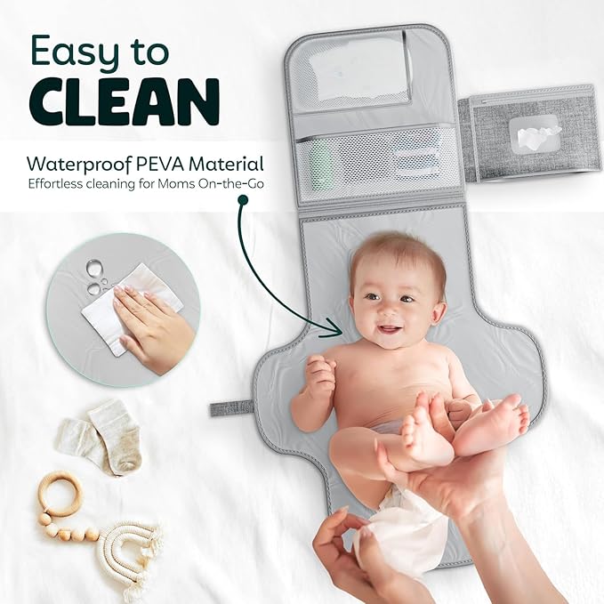 Portable Changing Pad ??Waterproof Foldable Diaper Changing Pad with Wipes Pocket, Soft Travel Changing Mat for Baby, Compact & Easy to Clean Newborn Gift