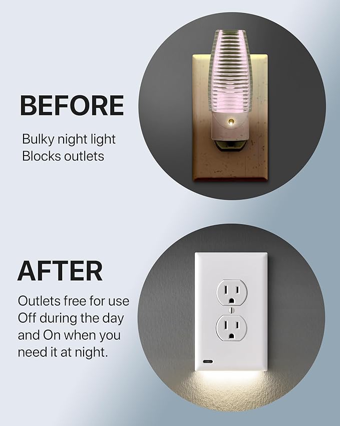 Single - SnapPower GuideLight [for Standard Decor, Not GFCI outlets] - Night Light - Electrical Outlet Wall Plate with LED Night Lights - Automatic On/Off Sensor - (Décor, Light Almond)