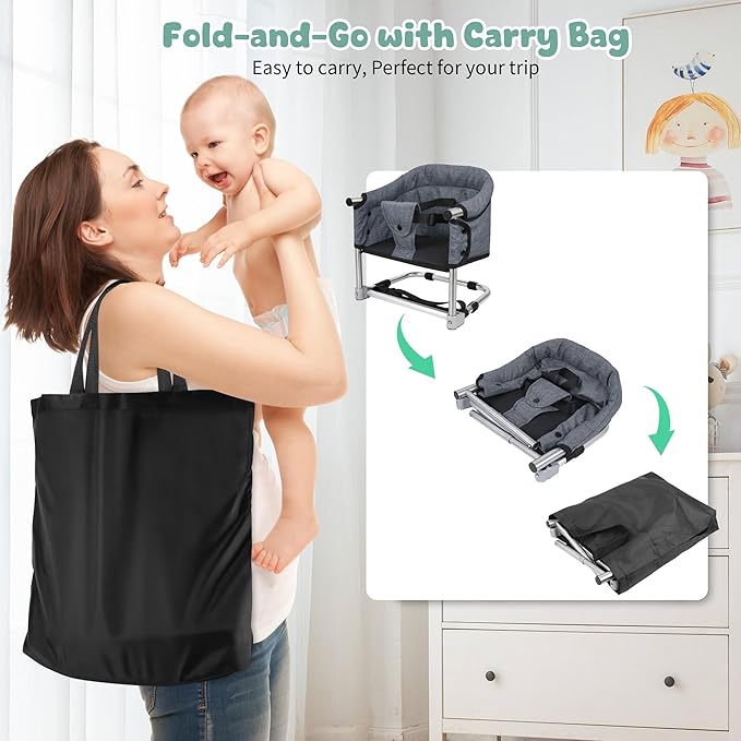 Booster Seat for Dining Table, 3-in-1 Portable Toddler Booster Chair with Safety Buckle, Height Adjustable & Foldable Baby Feeding Seat, Travel High Chair with Washable Cover & Storage Pocket - Brown