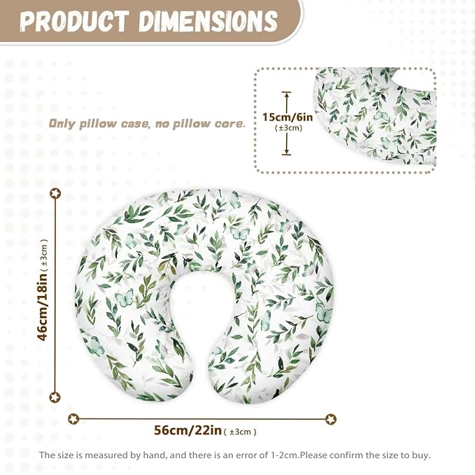 Green Leave Ultra Soft Baby Nursing Pillow Slipcover with Hidden Zipper Soft Comfortable Breastfeeding Pillow Cover for Baby Girls Boys Gift