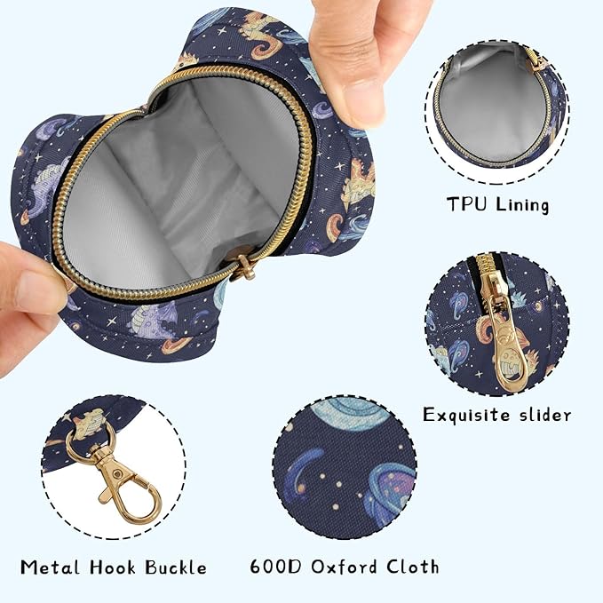 Space Dragons Planets Blue Print Pacifier Holder Case for Diaper Bag Portable Travel Pacifier Storage Case with Clip Pacifier Storage Container for Outdoor Purse Baby Girls Boys