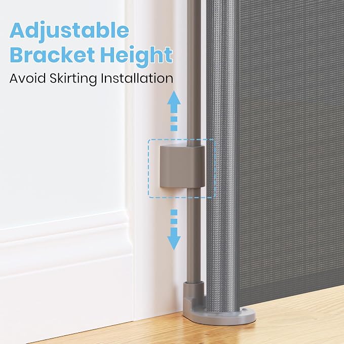 HAMOPY Retractable Baby Gate, 33" Tall, Extends up to 55" Wide, Durable Auto-Lock Baby Gates for Stairs, Mesh Dog Gate and Child Safety Gates for Doorways, Hallways, Indoor, Outdoor(Grey)