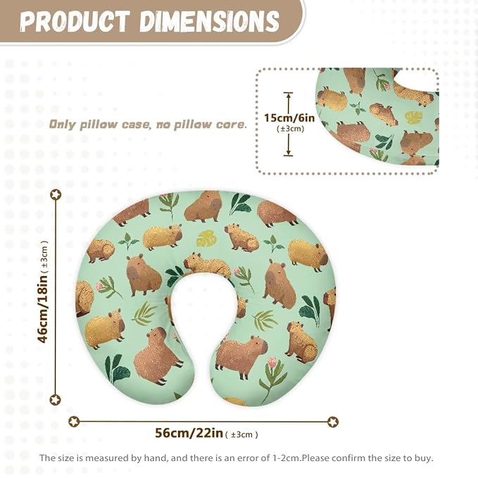 Green Leaf and Capybara Breastfeeding Pillow Cover Ultra Soft Comfortable Newborn Nursing Pillow Case Easy to Use and Dustptoof