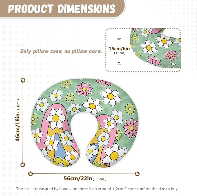 Hippie Flowers Nursing Pillow Detachable Newborn Original Breastfeeding Slipcover Case and Positioner Washable Head Support Protector Cushion Essential with Hidden Zipper Easy Care