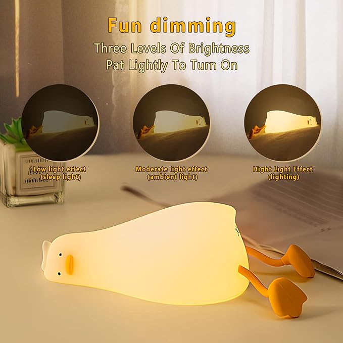 Lying Flat Duck Night Light, Squishy LED Animal Night Light, Cute Light Up Duck, Silicone Dimmable Timed Bedside Lamp, Rechargeable Bedside Touch Lamp for Breastfeeding Nursery