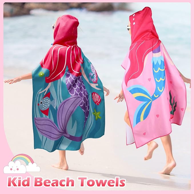 Chumia 3 Pack Kids Hooded Beach Poncho Towels Toddler Swim Pool Bath Towels with Hood Thicker Cotton Absorbent Cover up for Boys Girls Baby(47 x 24 Inch