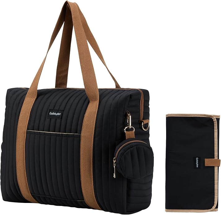 GOBABYMART Diaper Bag Tote for Moms, Baby Hospital Bag with Insulated Bottle Pockets, Changing Pad & Stroller Straps