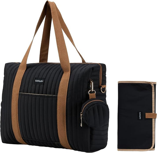 GOBABYMART Diaper Bag Tote for Moms, Baby Hospital Bag with Insulated Bottle Pockets, Changing Pad & Stroller Straps