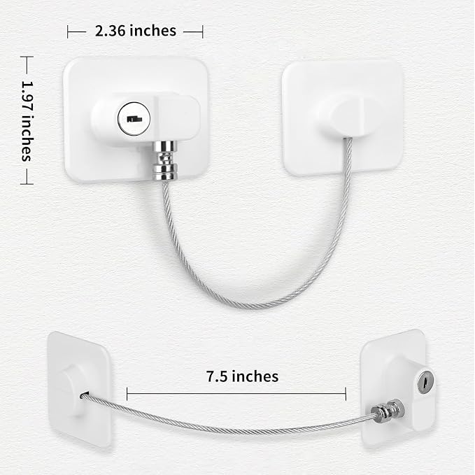 Fridge Lock with Key, Safety Lock for Refrigerator, Cabinet, Drawer, Window – Easy to Install, No Drilling(2 Pack, Rectangle White)