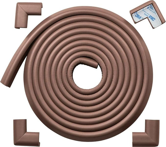 Roving Cove HeftyFit Edge Corner Protector Baby Proofing (Large 15ft Edge 4 Corners), Heavy-Duty, Soft NBR Rubber Foam, Furniture Fireplace Safety Bumper Guard, 3M Adhesive, Coffee Brown